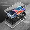 For IPhone 14 Pro Max 15 16 Plus Aluminum Metal Armor Magnetic Phone Case Lens Stand Screen Protect Heavy Duty Shockproof Cover