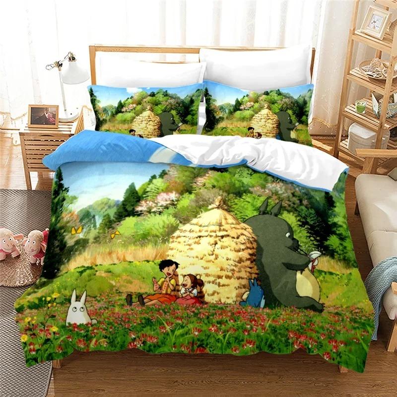 Anime Duvet Cover Pillowcase Bedding Set T-TotoroeS Kawaii Adult Boy Girl Bedroom Decoration Children Single Double Large Size