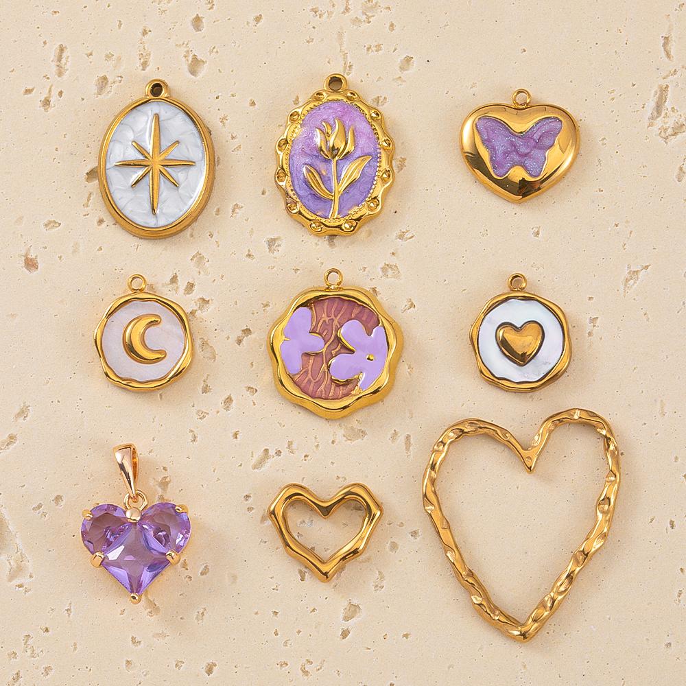 Stainless Steel Pendant Series Pink and Purple Cute Pendant Multiple Choice Earring Components DIY Necklace Jewelry Accessories