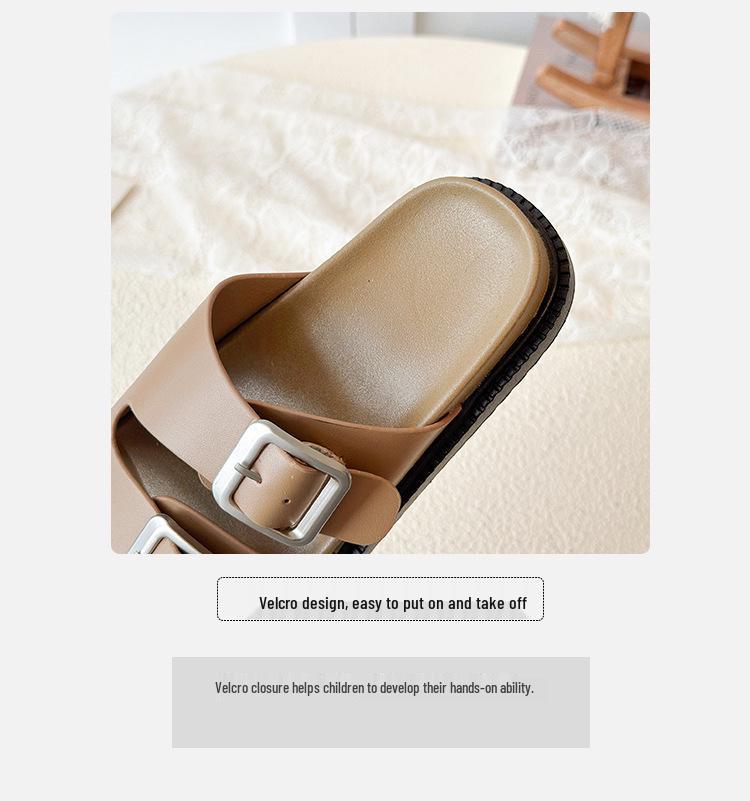 2026 Korean Style Leather Buckle Sandals for Girls - Casual Summer Outdoor Children's Birkenstock-Inspired Half-Closed Shoes
