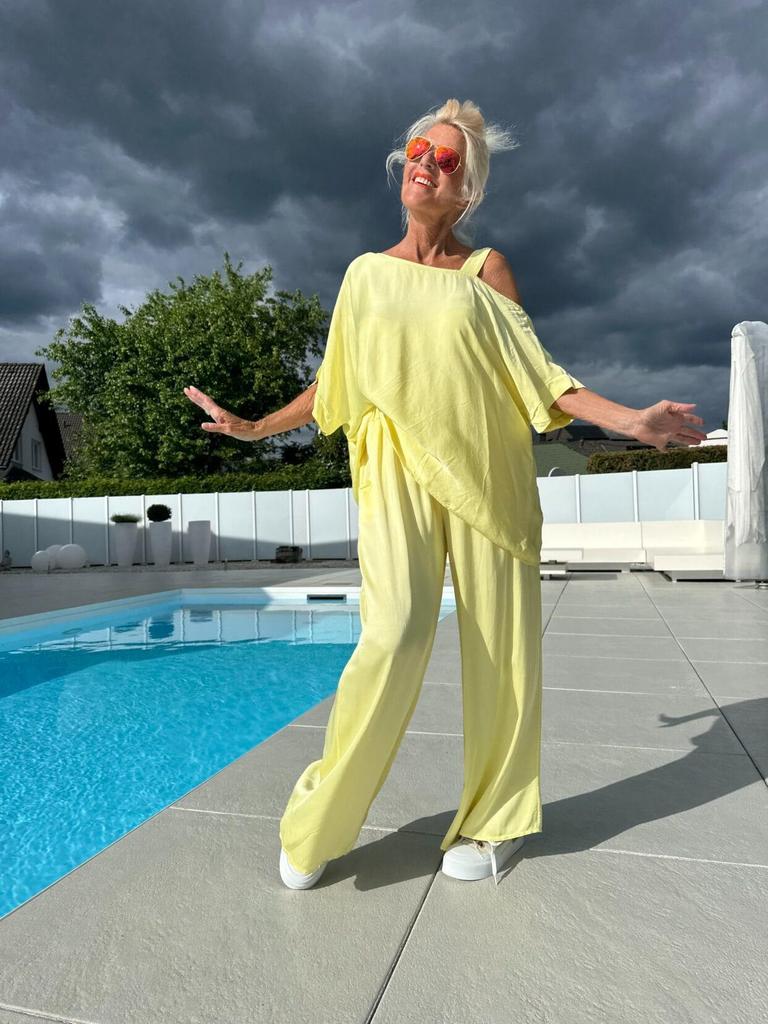 Oregelbunden Krage Dam Tvådelad Set - Casual Topp & Långbyxor