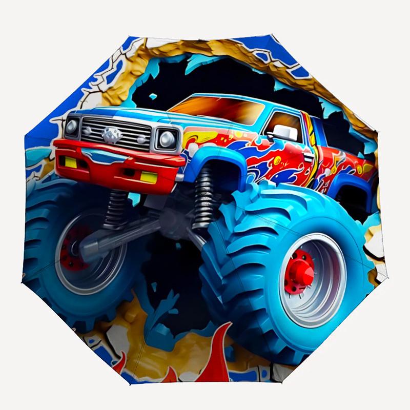 

1pc Monster Truck Adventure Automatic Folding Umbrella - Compact 8-Rib Design, Durable Plastic & Iron, Daily Use Z1230067