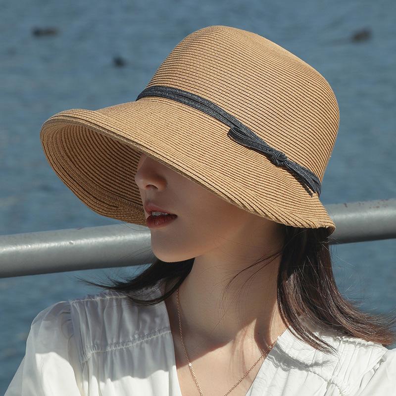 Straw hat women's summer visor Hepburn style sun hat fashion cool hat folding sunscreen hat big edge fisherman hat straw