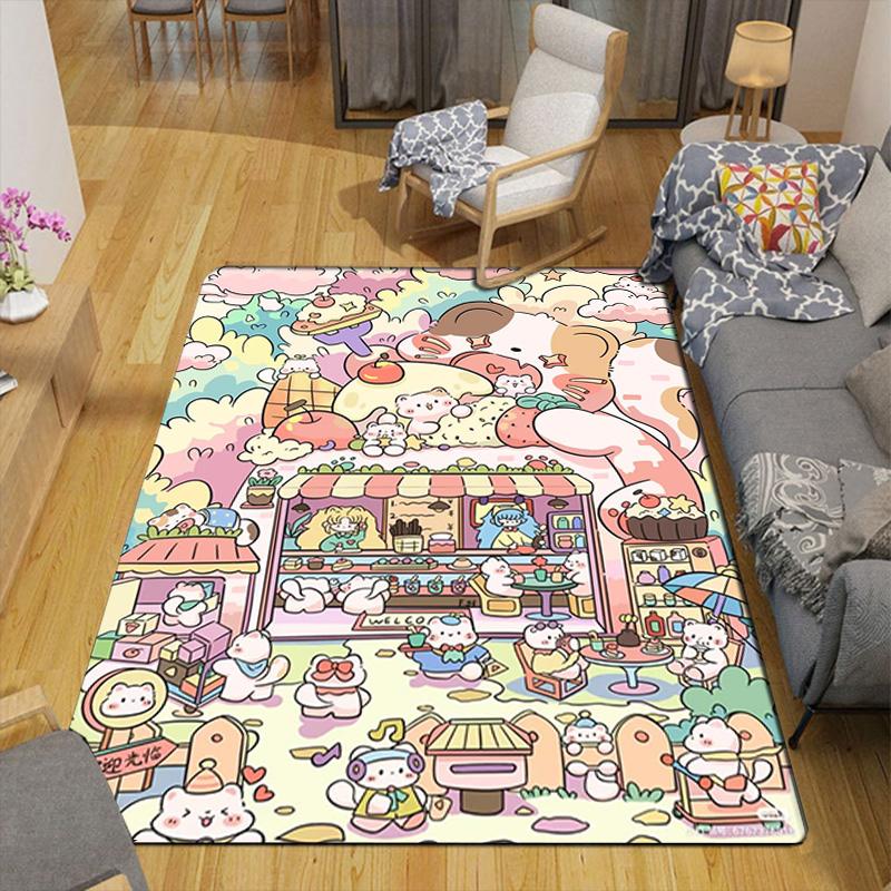 Kawaii Dessert & Animal Wonderland Rug Floor Mat for Living Room or Bedroom Soft and Comfortable Carpet a Gift for Birthday and Holiday.ZFF0913262