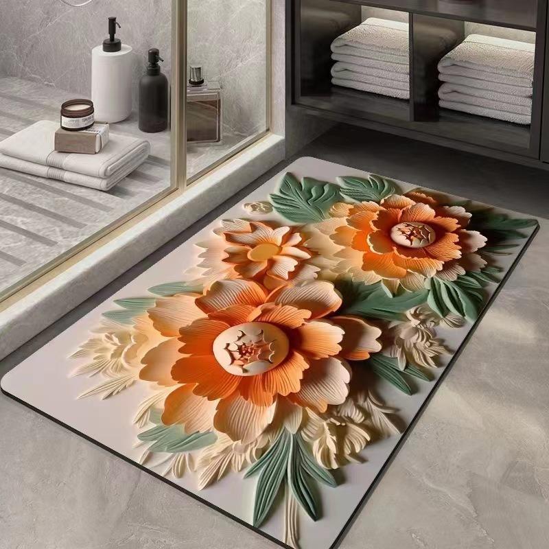 3D Visual Effect Diatom Mud Bathroom Floor Mat Absorbent Bathroom Kitchen Entrance Carpet Anti Slip and Wear-resistant Mat
