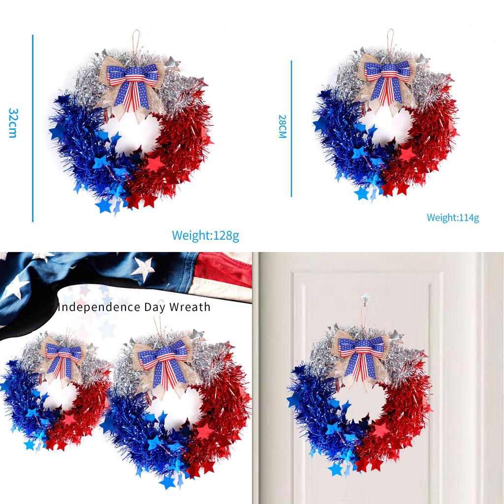 Festlicher Rot-Silber-Blau Unabhängigkeitstag Kranz mit Schleife für Haus und Garten