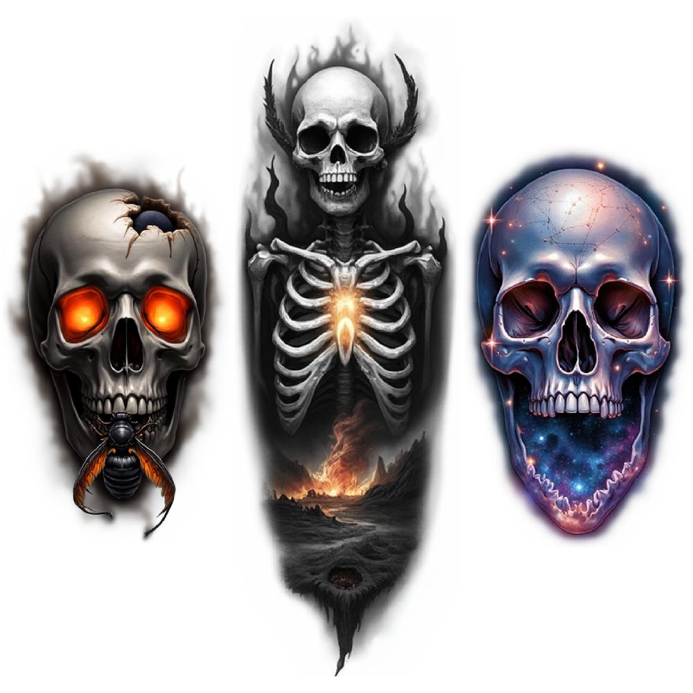 

3pcs Temporary Tattoo Colorful Realism Hooded Figure Bird Purple Eyes For Adults Arms Women