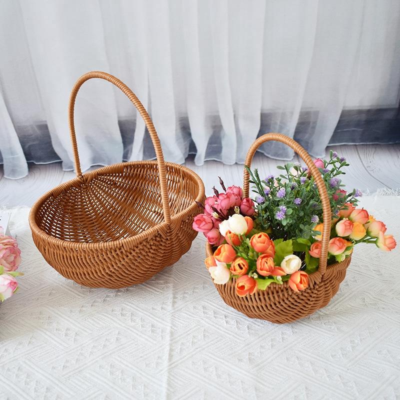 Handwoven Storage Basket Vegetable Flower Plant Hand Baskets Rattan Snack Bread Picnic Basket Desktop Sundries Organizer