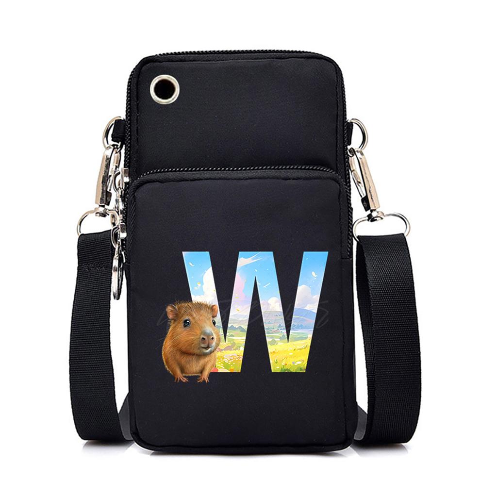 Letter Print Black Messenger Bag Casual Portable Mobile Phone Bag