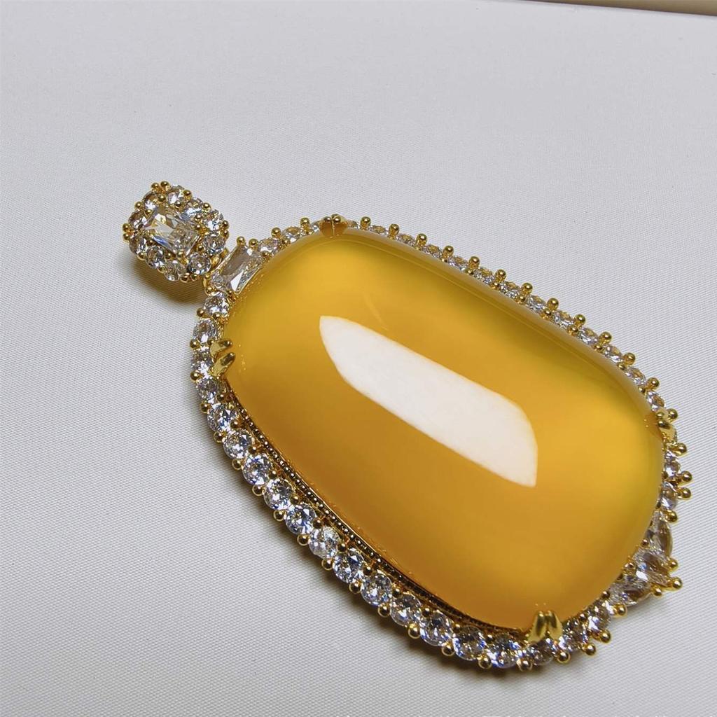 Natural Lucky Pendant National Style Chalcedony Pendant Beeswax Yellow Agate Jade Sweater Chain Peace Buckle Necklace