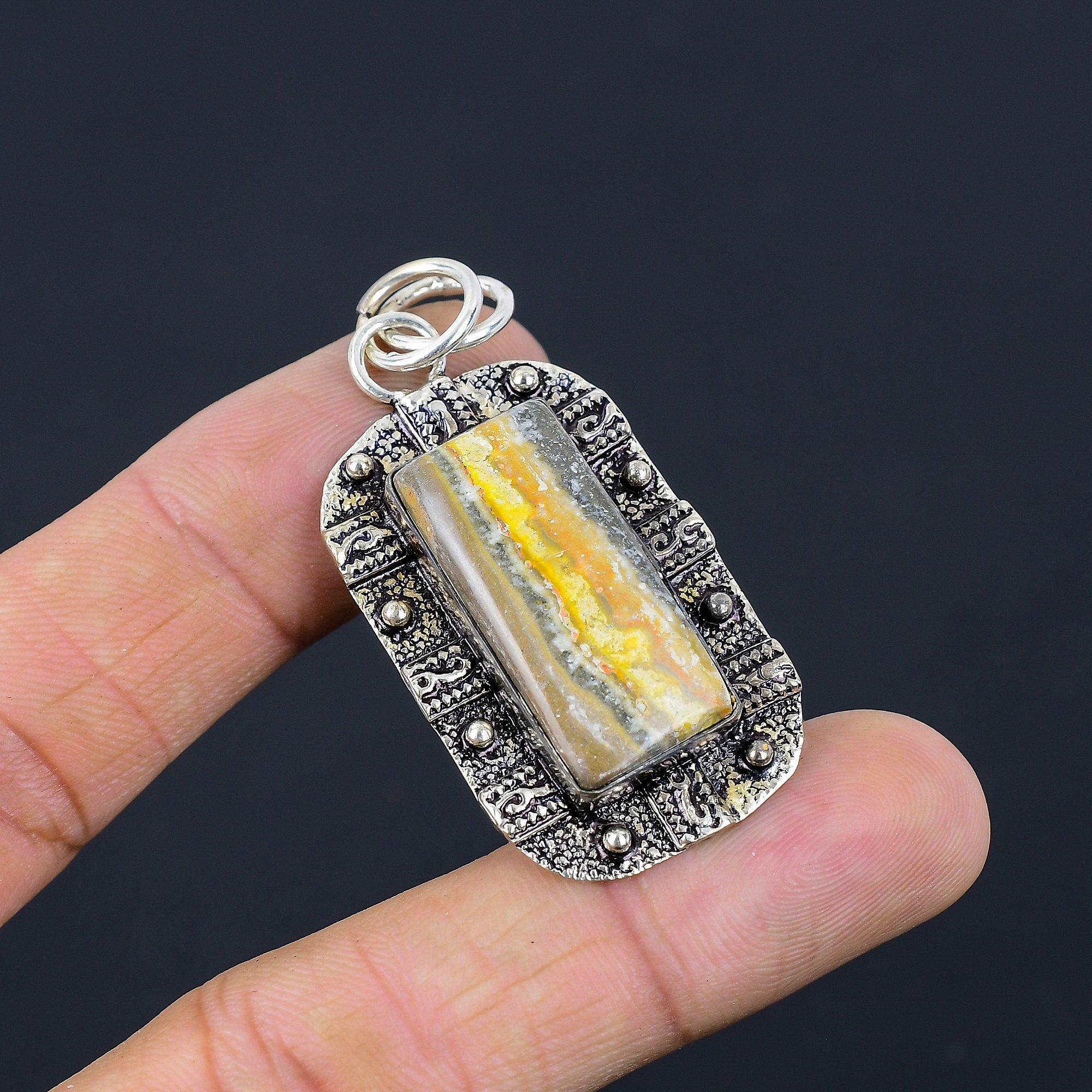 Easter Deal 925 Silver Natural Bumble Bee Jasper Anniversary New Pendant Jewelry