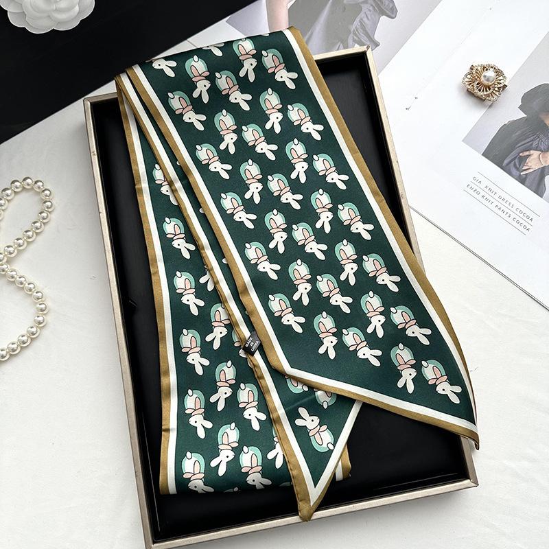 Double-sided Long Strip Small Silk Scarf Women's Professional Wear Spring and Summer New Decorative Small Scarf Tied Hair Band Streamer