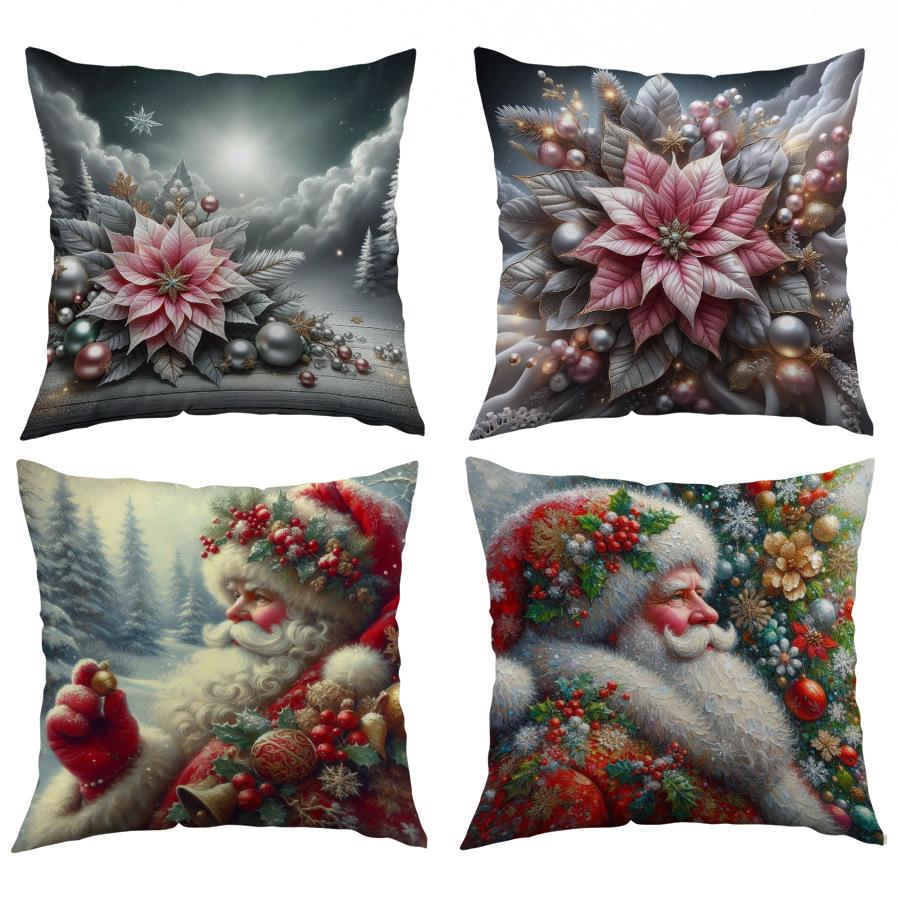 New Santa Claus Pillow Cover Polyester Printed Holiday Decoration Living Room Sofa Cushion Cover Bedroom Pillow