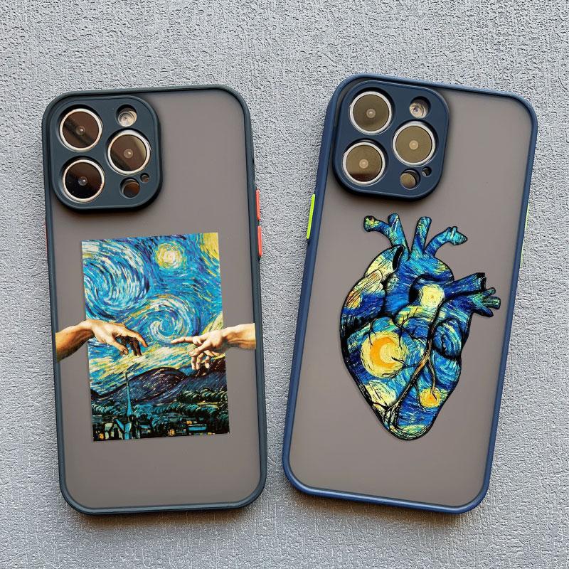 Cartoon Starry Sky Wave Phone Case for iPhone 16 15 14 Pro Max 13 12 11 Pro Max Mini XR XS X 7 8Plus Creative Oil Painting Cover