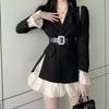 Womens Diamond-embellished Suit Set Fitted Blazer High-waist Mini Skirt Two-piece