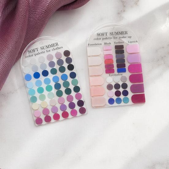 Farbtypanalyse Vorlagenkarten 2 Stück Sommer Set, Tragbare saisonale Palette Make-up Matching Guide Karte, Acryl Persönlich für Outfits & Saison