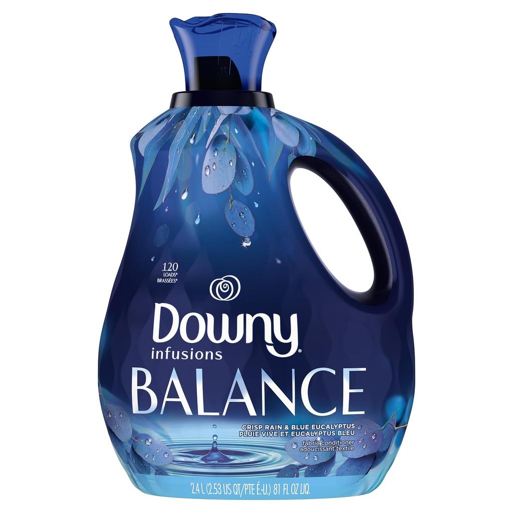Downy Infusions Laundry Fabric Softener Crisp Rain and Blue 81 fl oz Liquid, BALANCE, Eucalyptus,