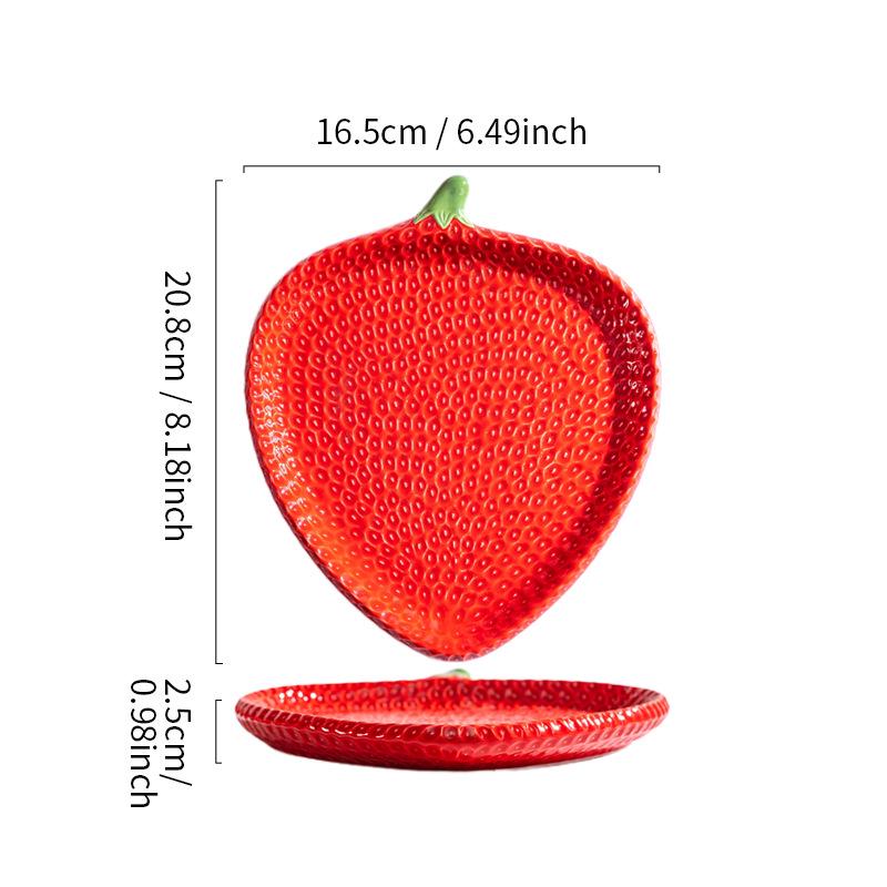 Nordic Creative Ceramic Tableware: Strawberry Design - Dinner, Soup, Steak, Dessert Plates & Two-Tier Serving Platter.
