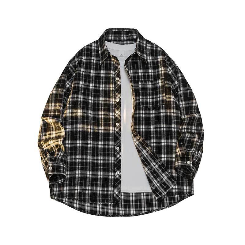 Men's Fashion Long-sleeved Plaid Shirt Loose Coat Men's and Women's Shirt Versatile Fur Shirt