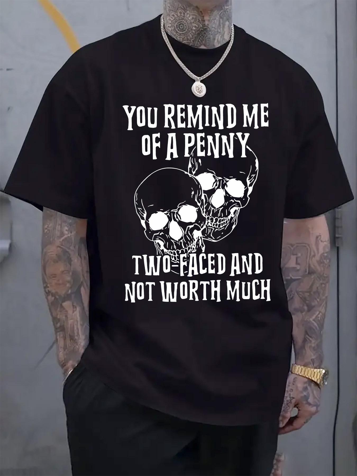 Round Neck Short Sleeve T-shirt with Skull Mockery Print S