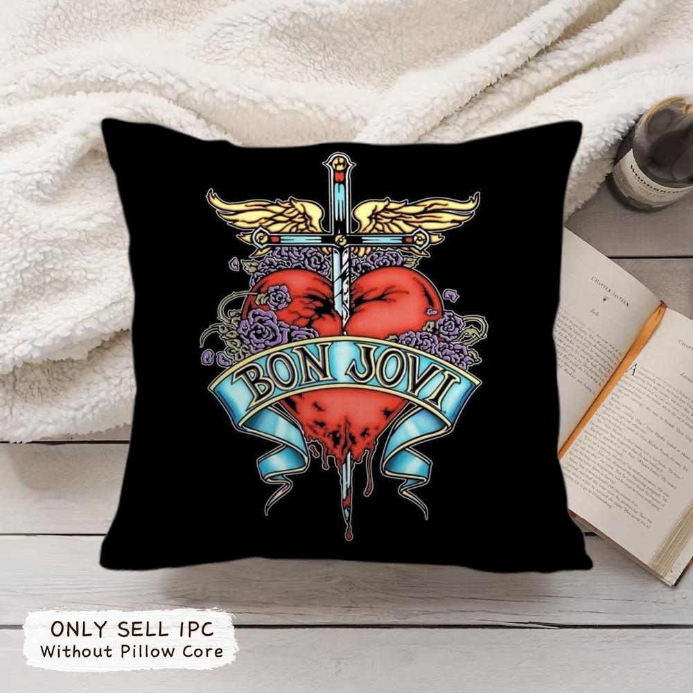 Band BBon JJovi Cushion Cover Soft Plush Fabric DoubleSided Printed Pillowcase for All Seasons Home Decor