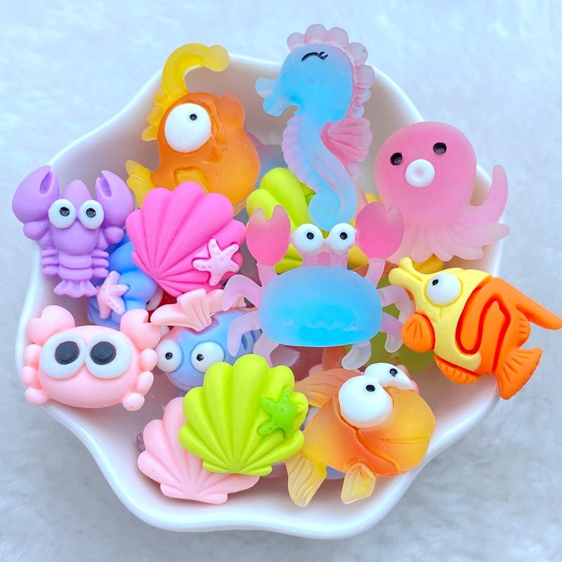 10Pcs New Cute Resin Mini Marine Animal Series Flat Back Manicure Parts Embellishments For Hair Bows Accessories