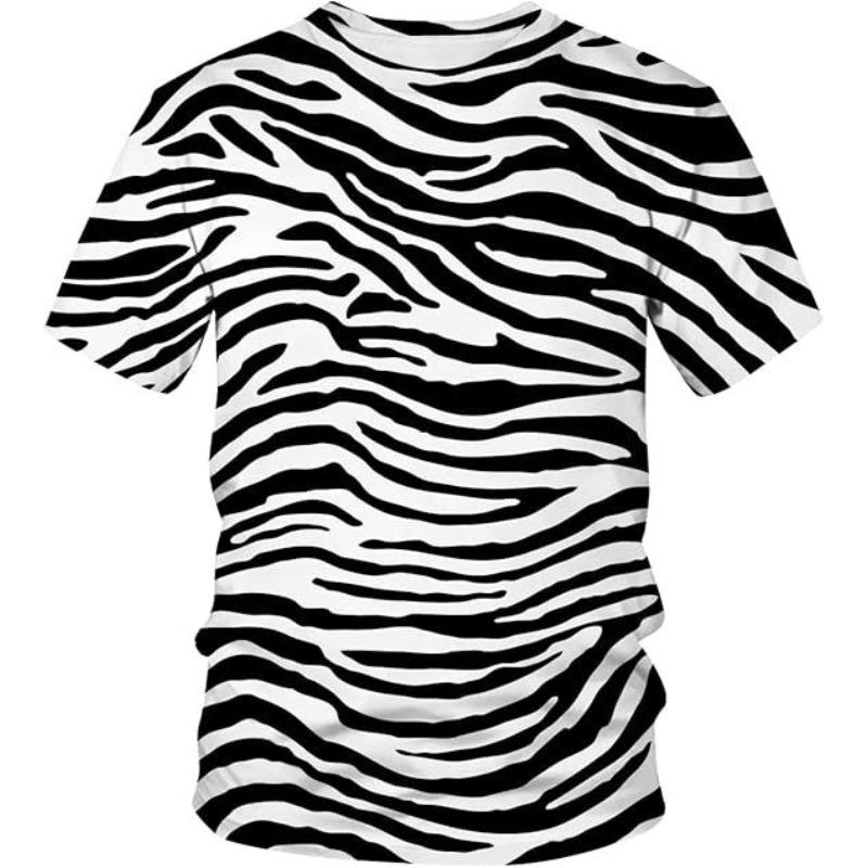 Men's 3D Printed T-Shirt Zebra Print Pattern Short Sleeve O-Neck Pullover Casual Top