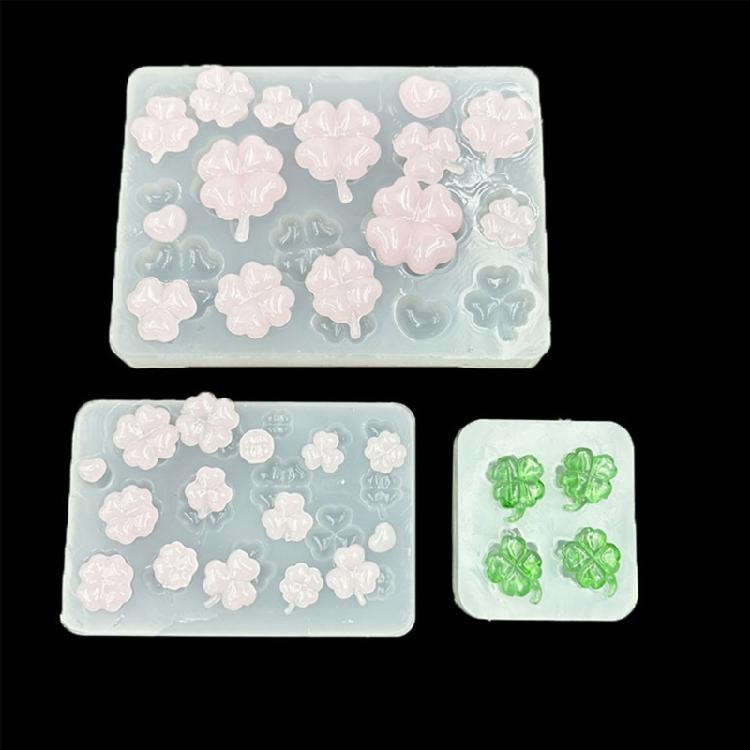 Food Grade Silicone 4-Leaf Grass Silicone Pendant Mold For Epoxy Resin Crafts Hair Pins Decorations Quick Cleaning