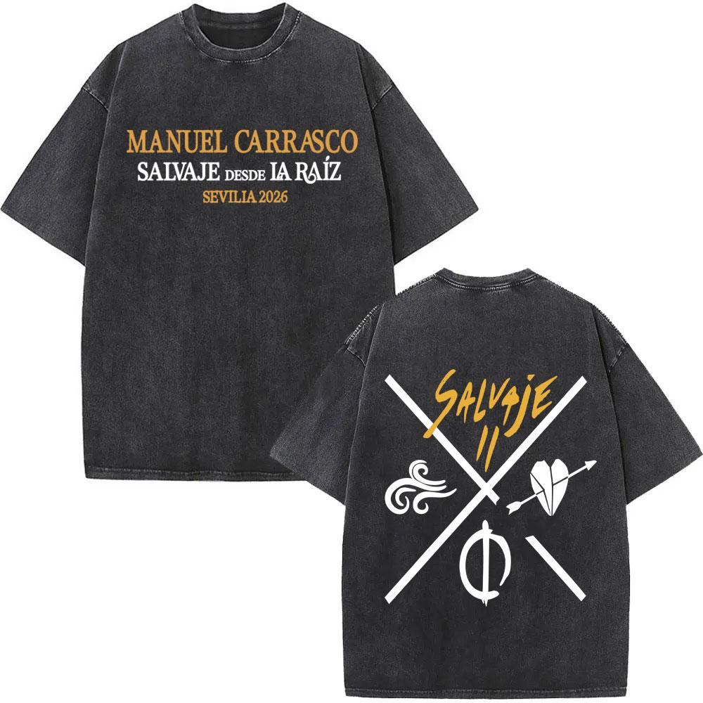 

Vintage Washed Tshrit Rapper Manuel Carrasco Salvaje Album Tour T Shirt Fashion High Quality Tshirt Mens Women Cozy Tshirts S