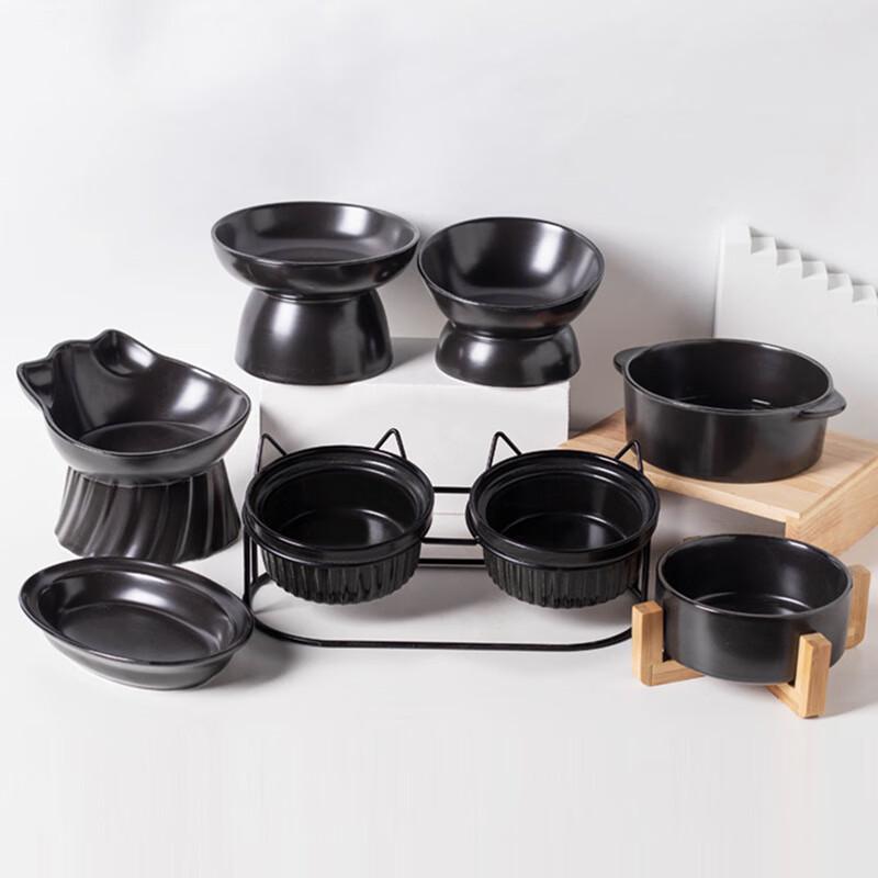

Ceramic Double Pet Food Bowl with Wooden Stand