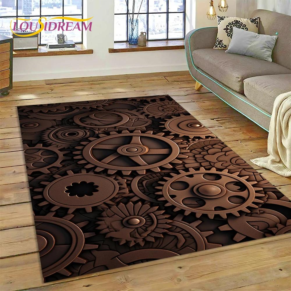 3D Mechanical Cogs Gears Steampunk Rug Carpet for Living Room Bedroom Decor,floor Mat Non-slip Decoration for Sofa Doormat Gifts