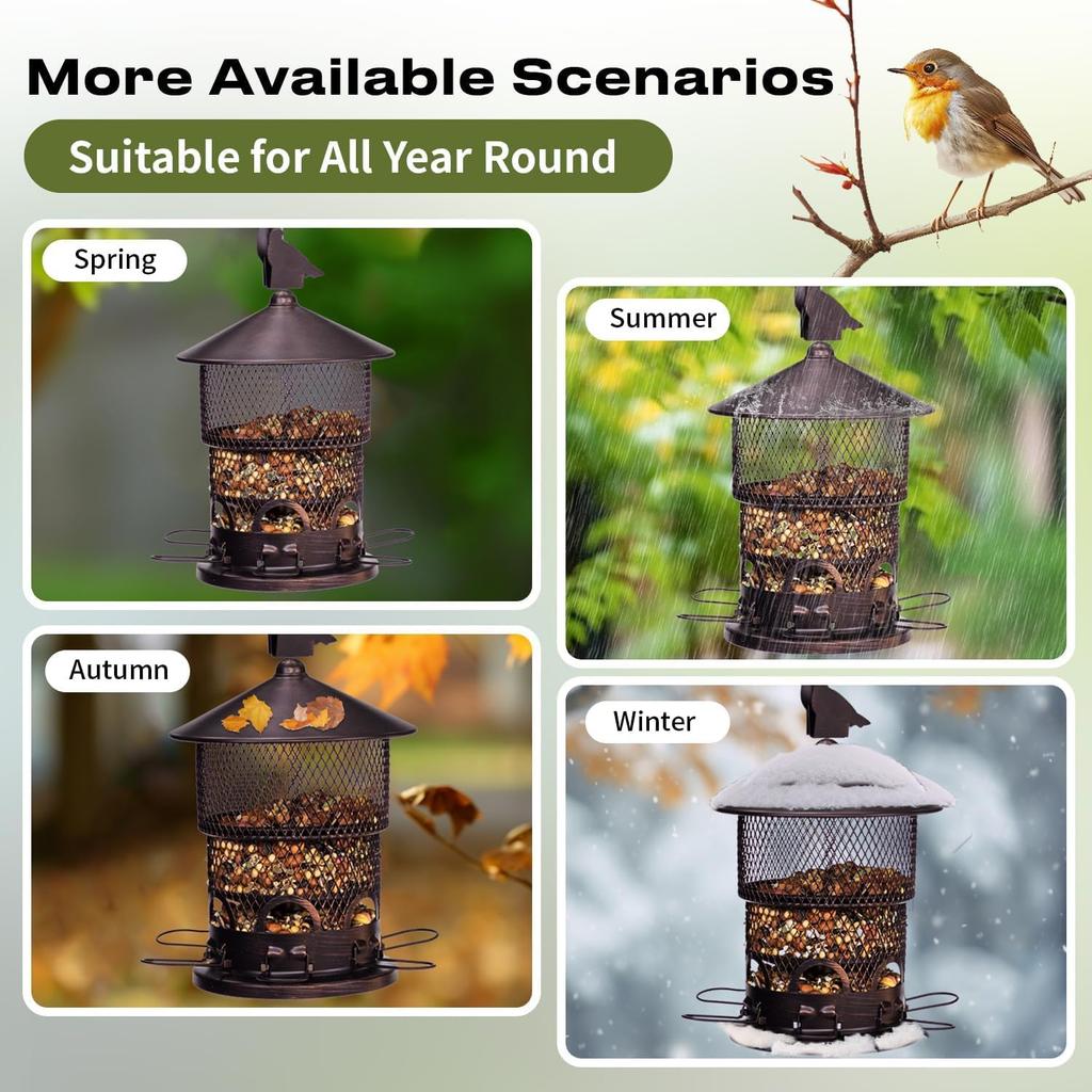 Bird Feeder for Outdoors Hanging, Wild Bird Feeders with Metal Mesh, Squirrel Proof Birdfeeder,4.3lb Retractable Seed Feeder,6 Perches for Bluebird,