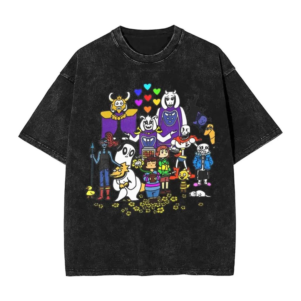 Hot Sale PS Game Undertale Sans Papyrus Graphic Print Vintage Washed TShirt Men Women Cotton Fashion Summer Tee Oversized Top