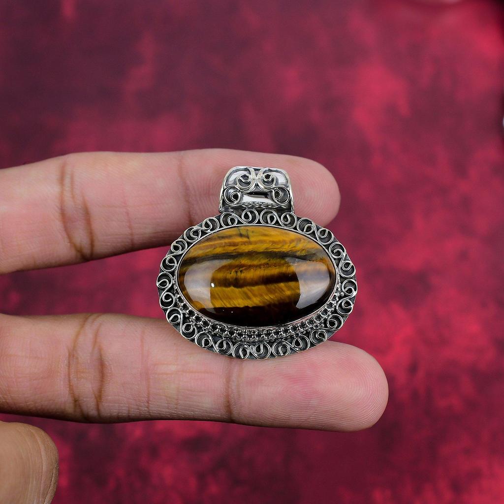 Smycken av tigeröga, hängsmyckessmycken i 925 sterlingsilver, handgjorda hängsmycken med ädelstenar för minnesdagen