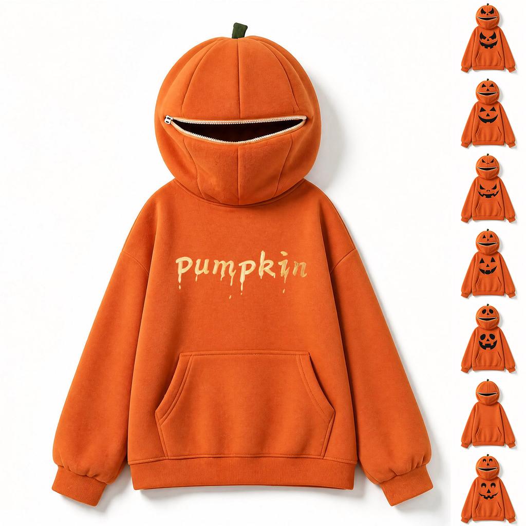 Unisex Kids Halloween Pumpkin Print Hoodie Sweatshirt Retro Top