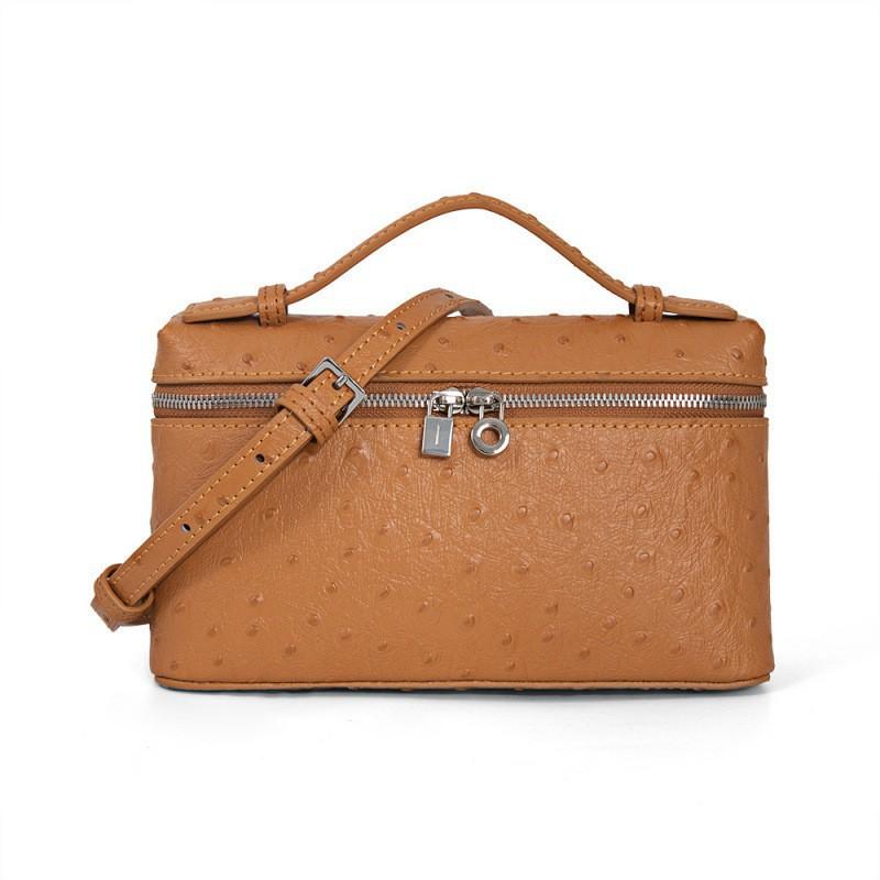 First-layer Cowhide Ostrich Pattern Lunch Box Bag High-quality Leather Women's New Style Handbag Cross-body Cosmetic Single Shoulder