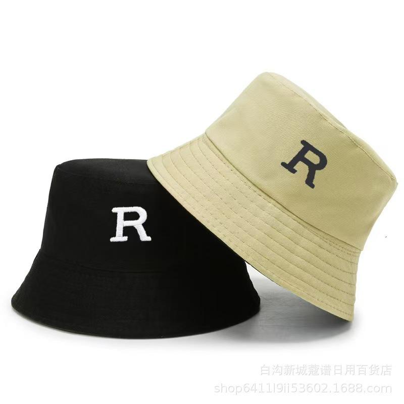 Bucket hat double-sided embroidered logo spring and summer Korean version tide shading big brim sun hat female Japanese smile washbasin hat