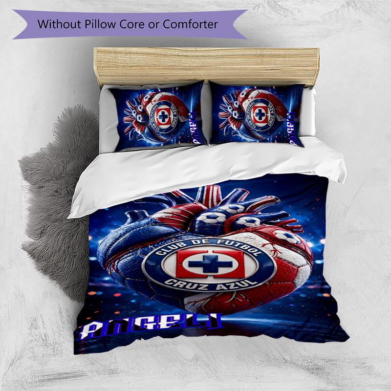Cruz Azul Themed 3pcs Bedding Set Duvet Cover Closure Includes 1 Duvet Cover & 2 Pillowcases for All Seasons Bedroom Home Dorm Decor