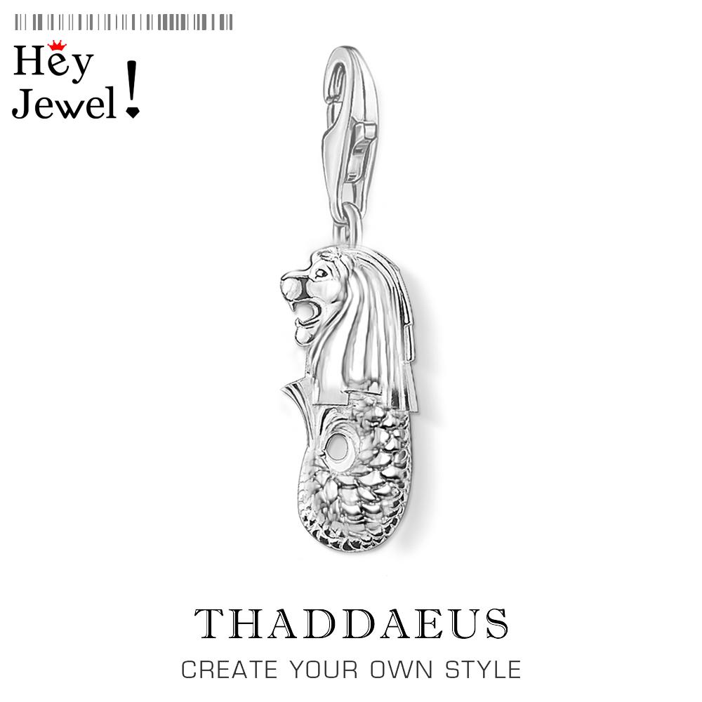 

Mermaid & Lion Merlion Dangle Charm 925 Silver Pure Pendant Women Men Jewelry Gifts