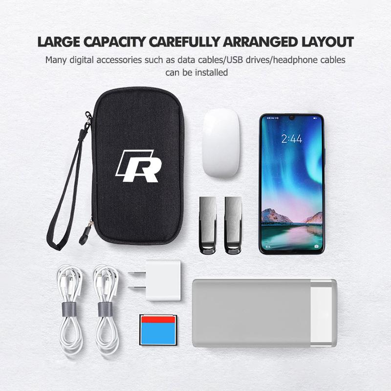Car Storage Bag USB Cable Phone Charger Portable Power Organizer For Volkswagen VW Tiguan CC Jetta Polo Golf 4 5 6 Passat B5 B6 Zk0