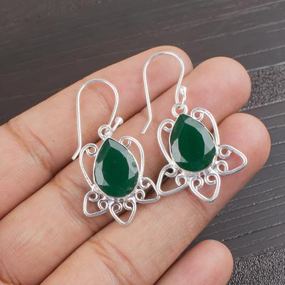 Bijoux en Pierre Gemme Onyx Vert Facetté, Boucles d'Oreilles en Argent Sterling 925, Boucles d'Oreilles en Argent Onyx Pour Cadeau de Mariage