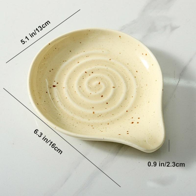 Stove Side Spoon Rest Dish for Home Cooking, Plain Look Rest with Ridged Middle and Sauce Saving Tip for Counters