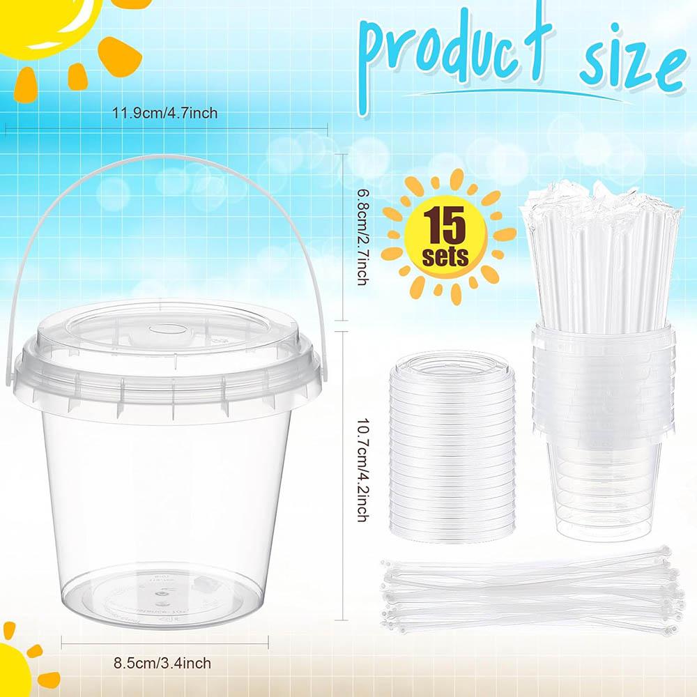 

Clear Plastic Cups Ice Cream Buckets with Lids and Straws Disposable Drink Cups Cocktail Pails for Outdoor Pool Party Supplies 700ml
