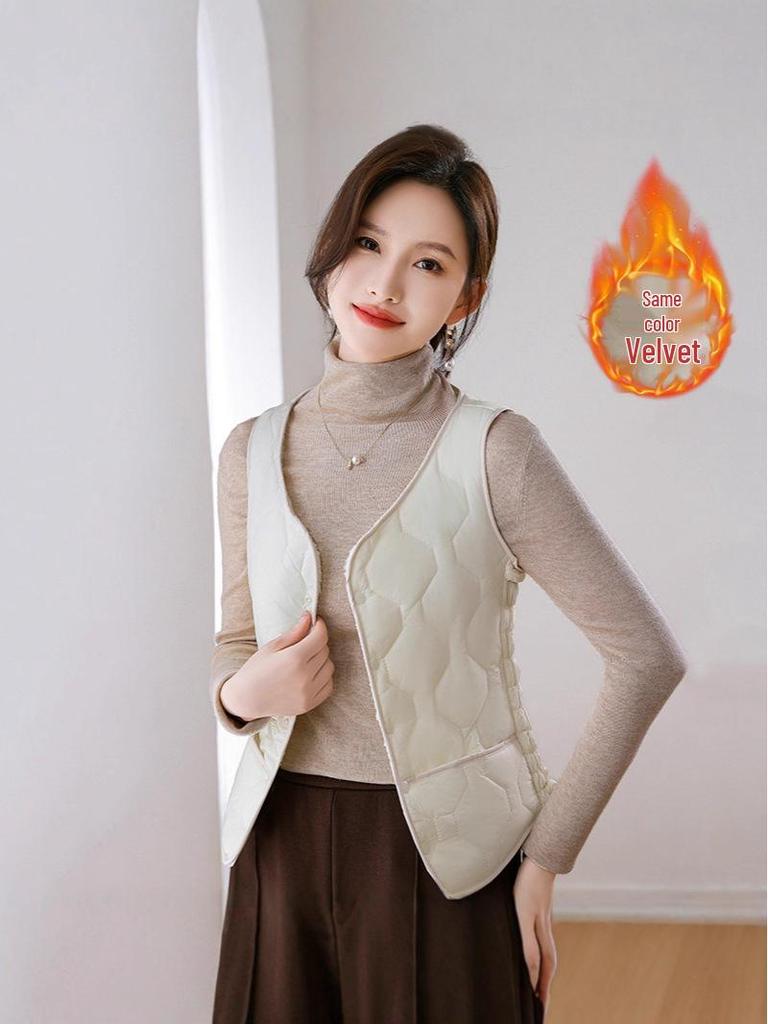 Women's Down Cotton Vest - Winter Slim Fit, Thick, Warm, Short Vest with Velvet Lining