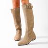 Retro Pointed Toe Stack Boots Women's  New Fashion Metal Buckle Soft Slip Anti-slip Thigh Boots