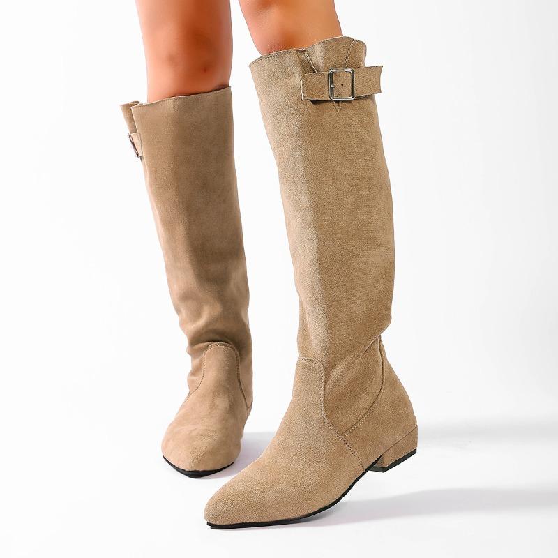 Retro Pointed Toe Stack Boots Women's New Fashion Metal Buckle Soft Slip Anti-slip Thigh Boots
