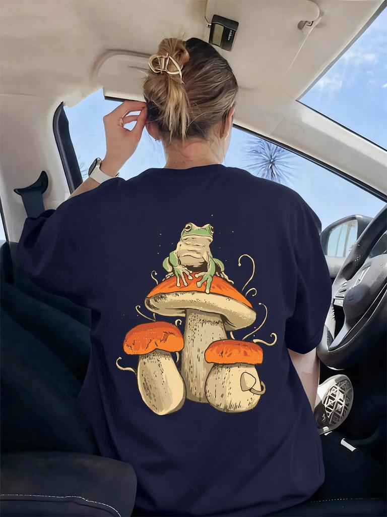 Mushroom Dark Academia Frog Printing TShirts Women Basics Soft Short Sleeve Tops Loose ONeck T Shirts Summer Womans Clothes