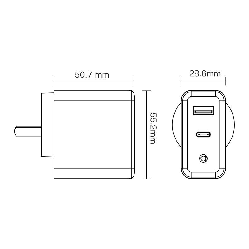 40W Australian GaN 1C1A Multi-Protocol Charger PD20W+QC3.0 Dual-port PPS Independent Intelligent Fast Charging