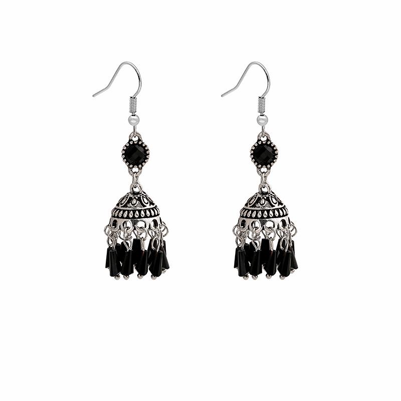 Retro Baroque Court Style Tassel Earrings with Colorful Gem Inlays