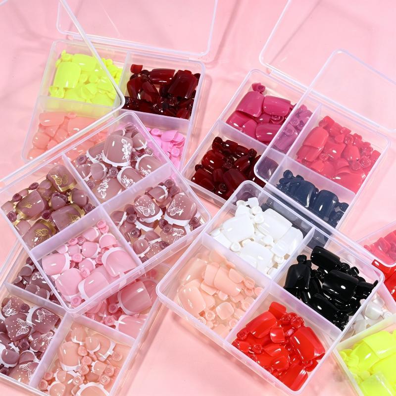 Full Cover Short Press On Toe Nails 96Pcs/Box Red High Saturation Fake Toe Nails for Home DIY Salon Foot Nail Decor